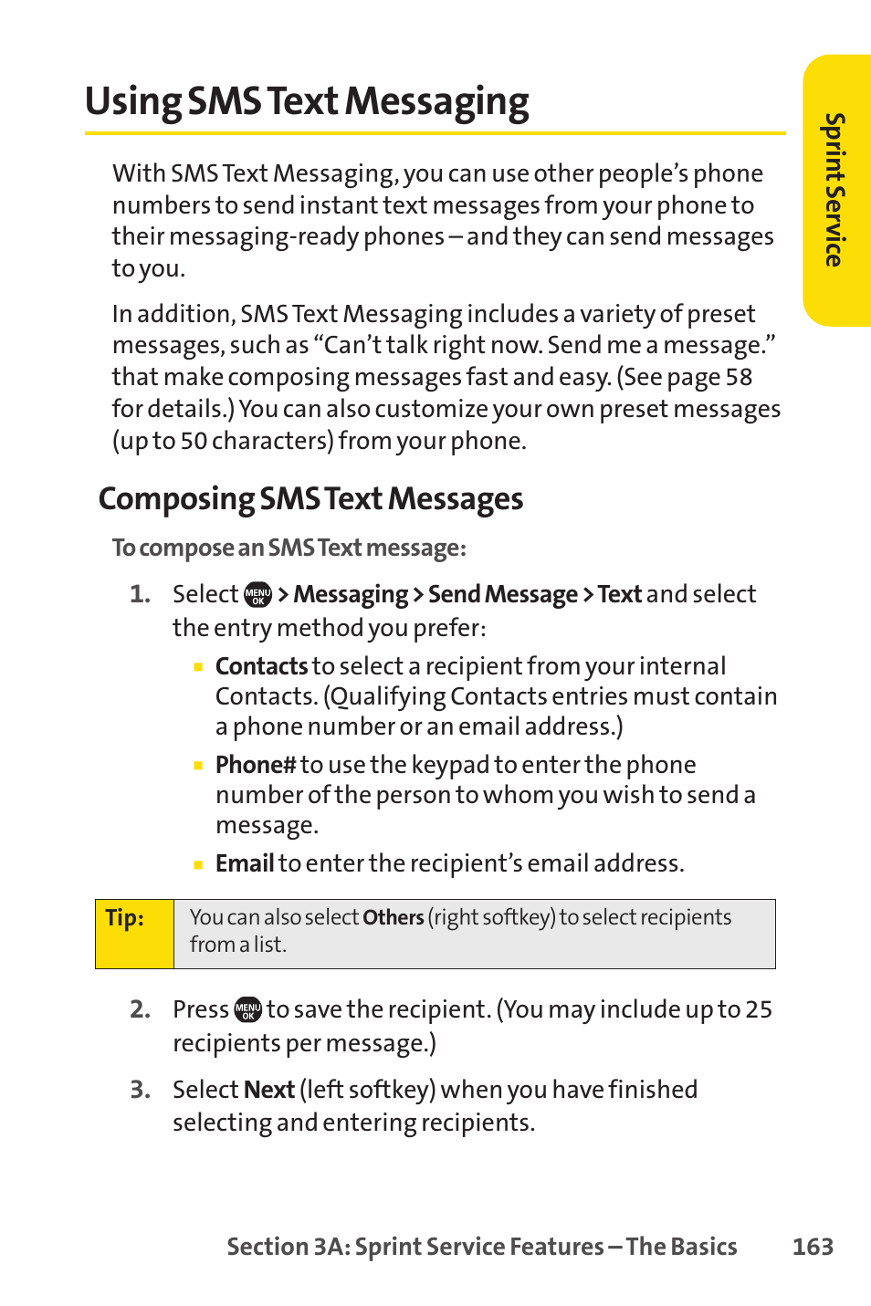 Using sms text messaging, Using smstext messaging, Composing sms text messages | Sprint Nextel Telephone User Manual | Page 179 / 236