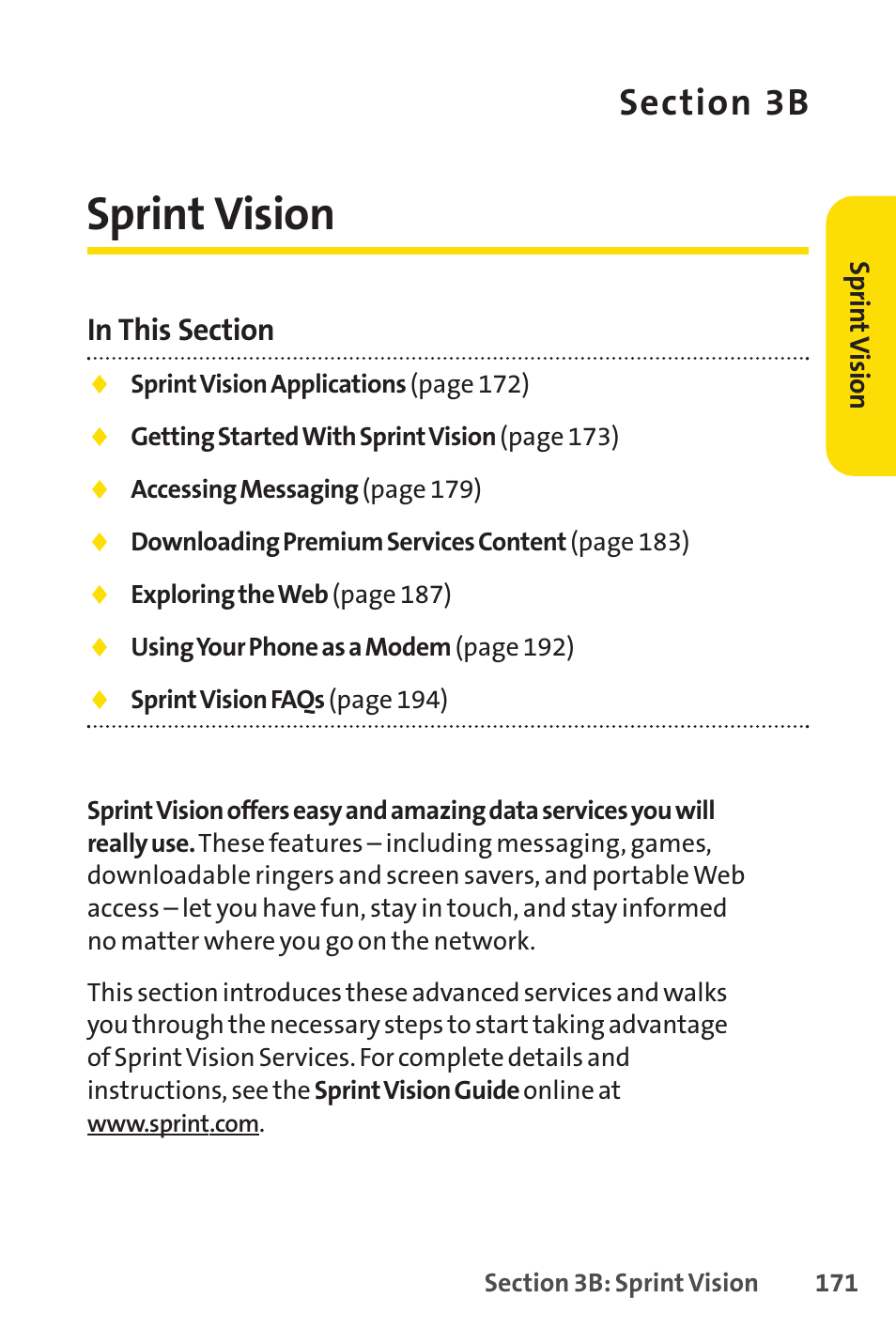 Sprint vision | Sprint Nextel Telephone User Manual | Page 187 / 236