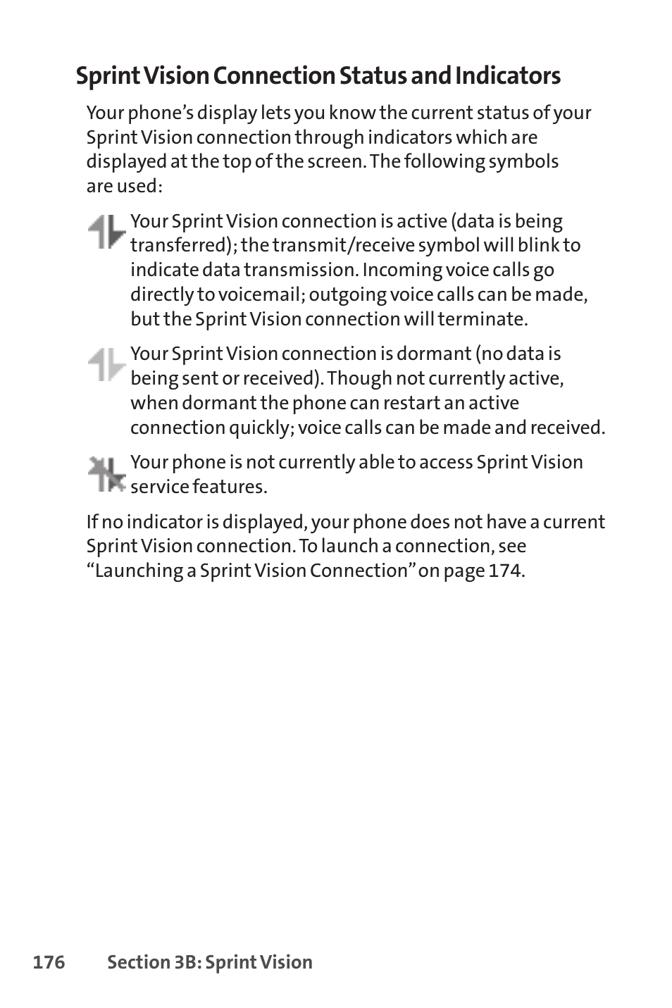 Sprintvision connection status and indicators | Sprint Nextel Telephone User Manual | Page 192 / 236