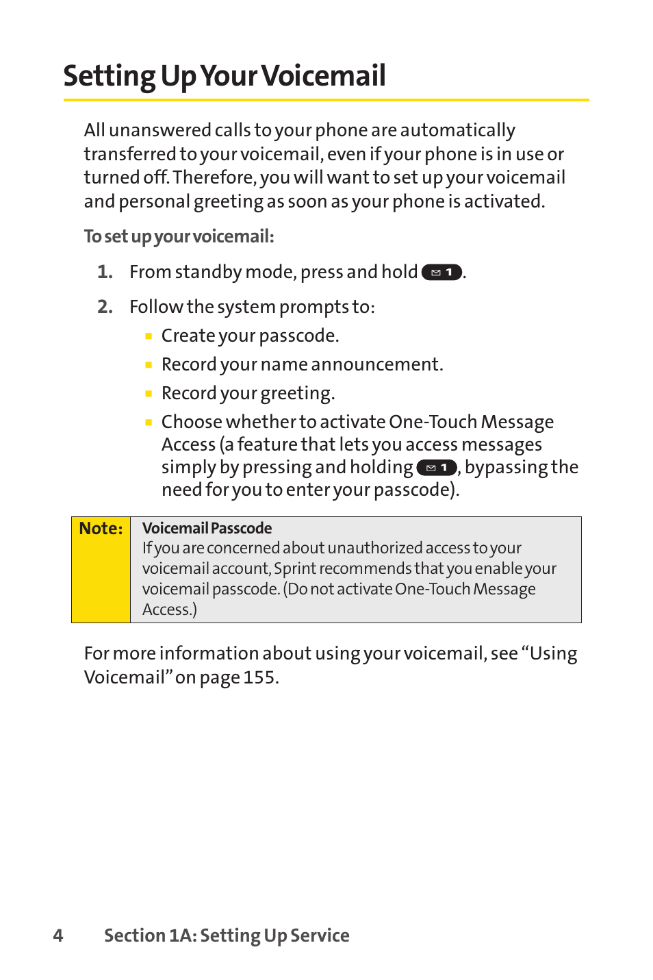 Setting up your voicemail | Sprint Nextel Telephone User Manual | Page 20 / 236