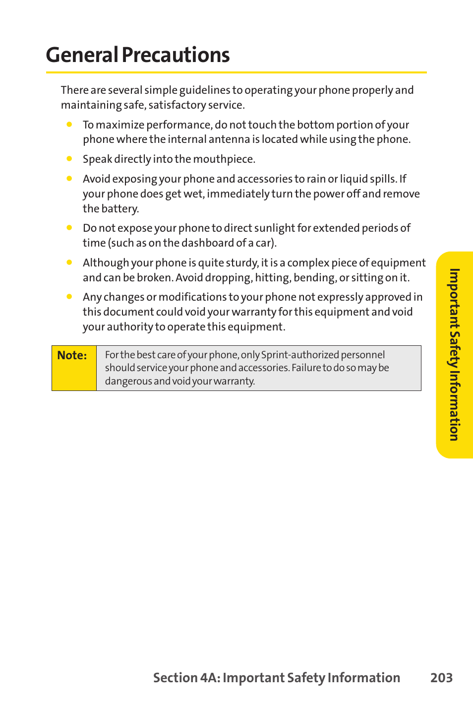 General precautions | Sprint Nextel Telephone User Manual | Page 219 / 236