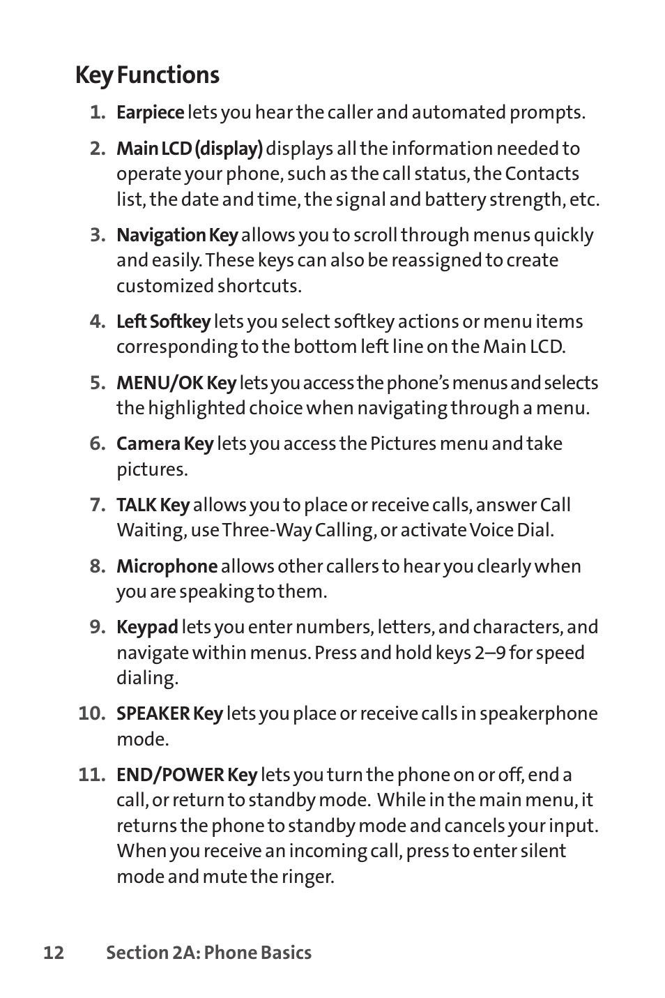 Key functions | Sprint Nextel Telephone User Manual | Page 28 / 236