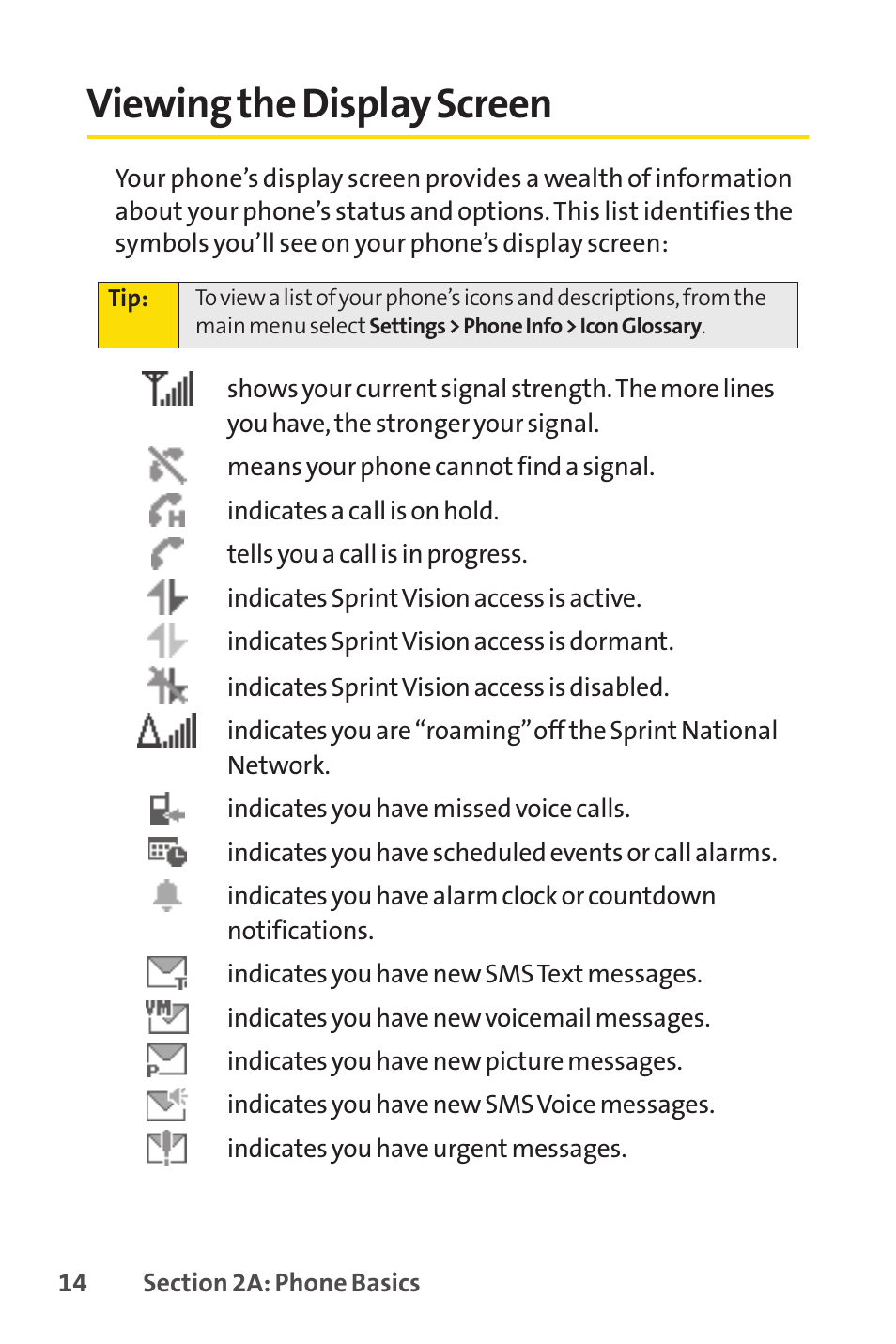 Viewing the display screen | Sprint Nextel Telephone User Manual | Page 30 / 236