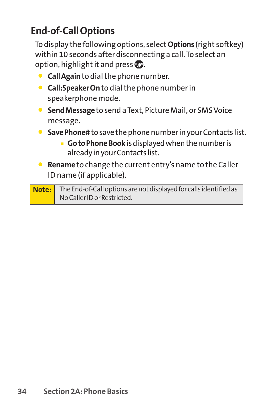 End-of-call options | Sprint Nextel Telephone User Manual | Page 50 / 236