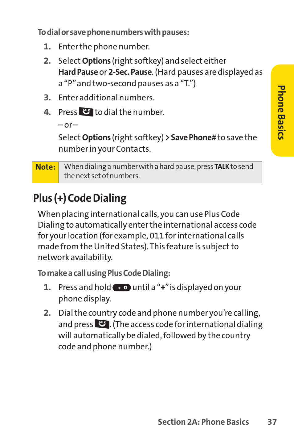 Plus (+) code dialing, Ph on e b as ics | Sprint Nextel Telephone User Manual | Page 53 / 236