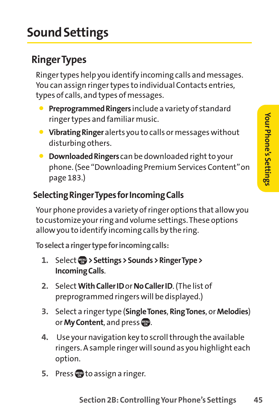 Sound settings, Ringer types | Sprint Nextel Telephone User Manual | Page 61 / 236