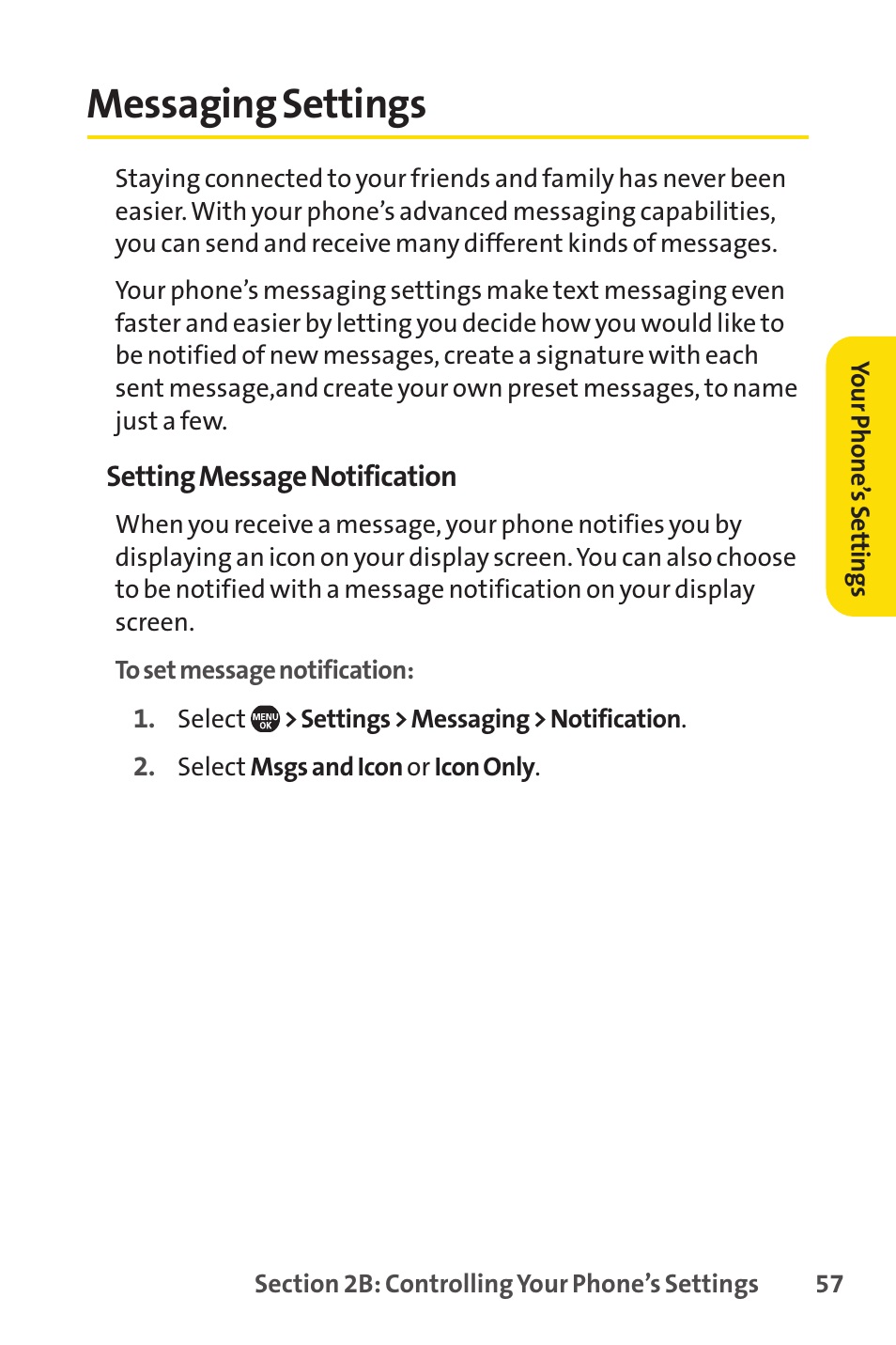 Messaging settings | Sprint Nextel Telephone User Manual | Page 73 / 236