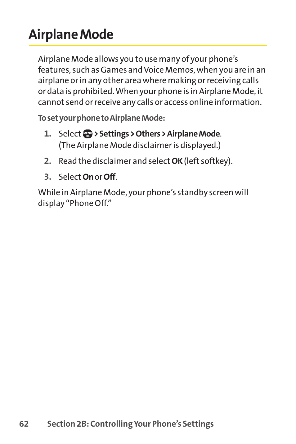 Airplane mode | Sprint Nextel Telephone User Manual | Page 78 / 236