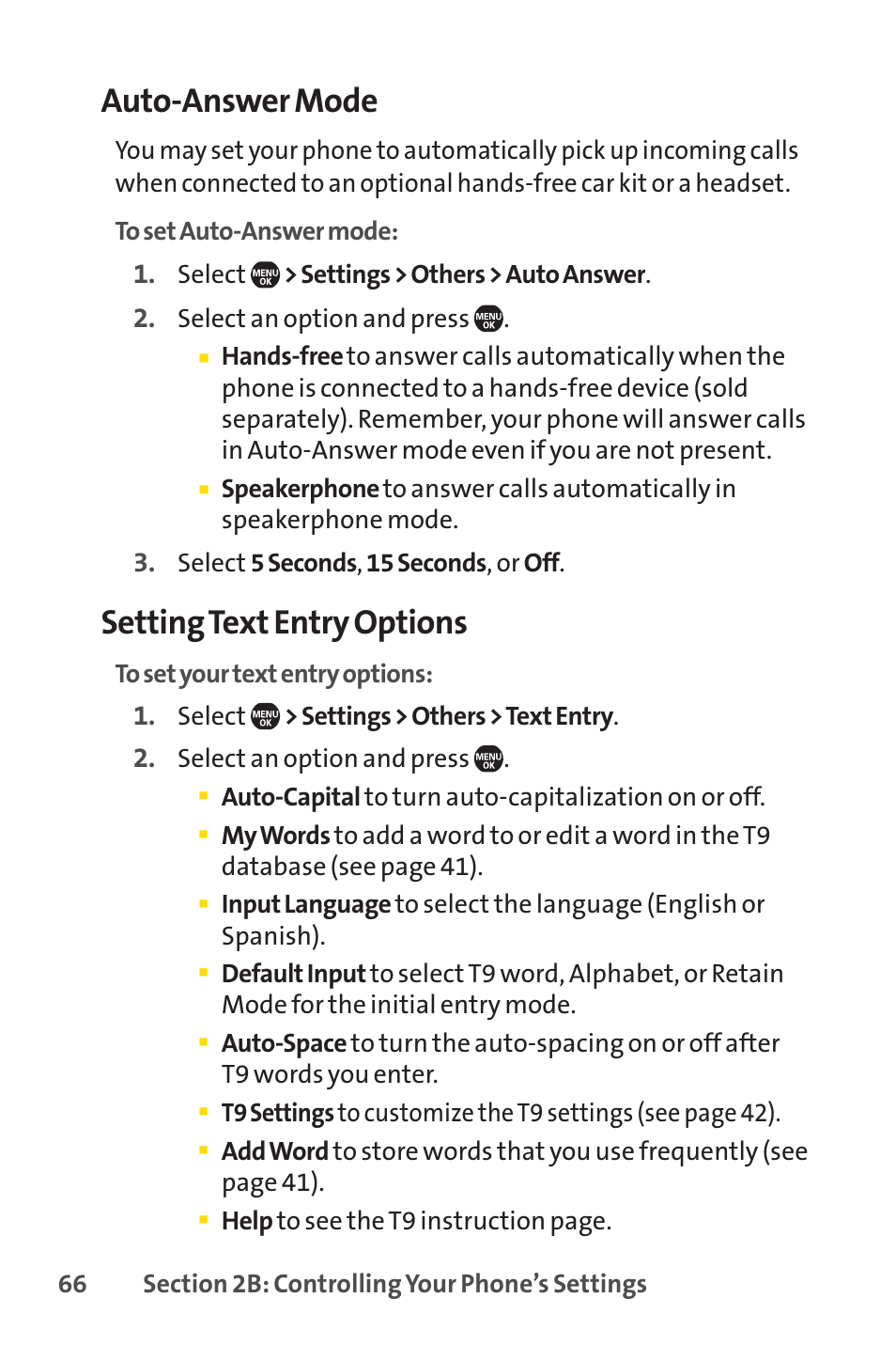 Auto-answer mode, Setting text entry options | Sprint Nextel Telephone User Manual | Page 82 / 236