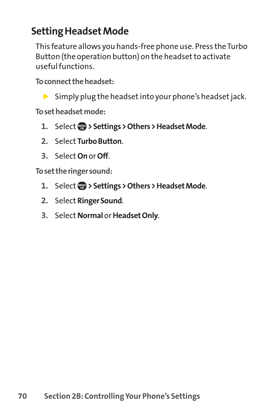 Setting headset mode | Sprint Nextel Telephone User Manual | Page 86 / 236