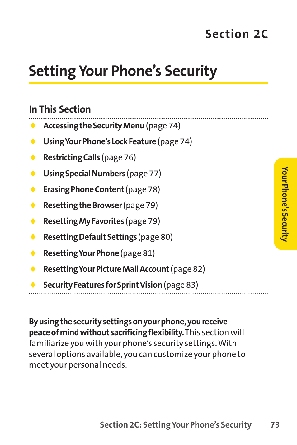 Setting your phone's security, Setting your phone’s security | Sprint Nextel Telephone User Manual | Page 89 / 236