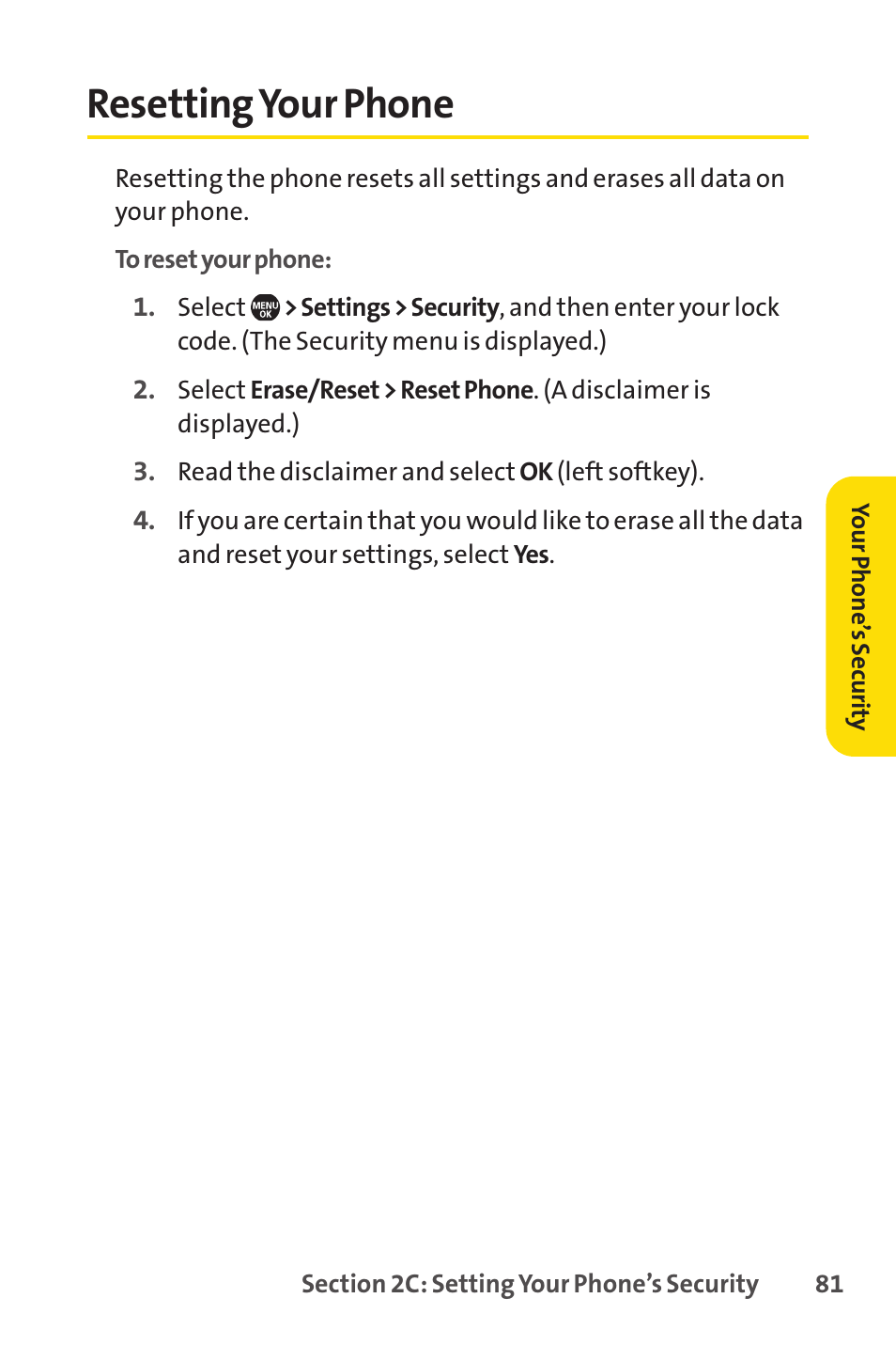 Resetting your phone | Sprint Nextel Telephone User Manual | Page 97 / 236