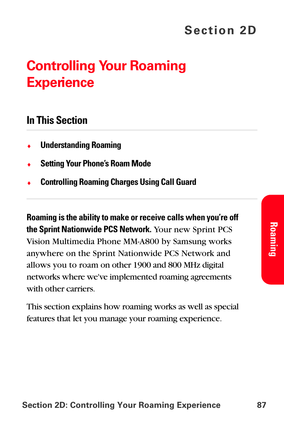 Controlling your roaming experience, 2d. controlling your roaming experience | Sprint Nextel MM-A800 User Manual | Page 101 / 318