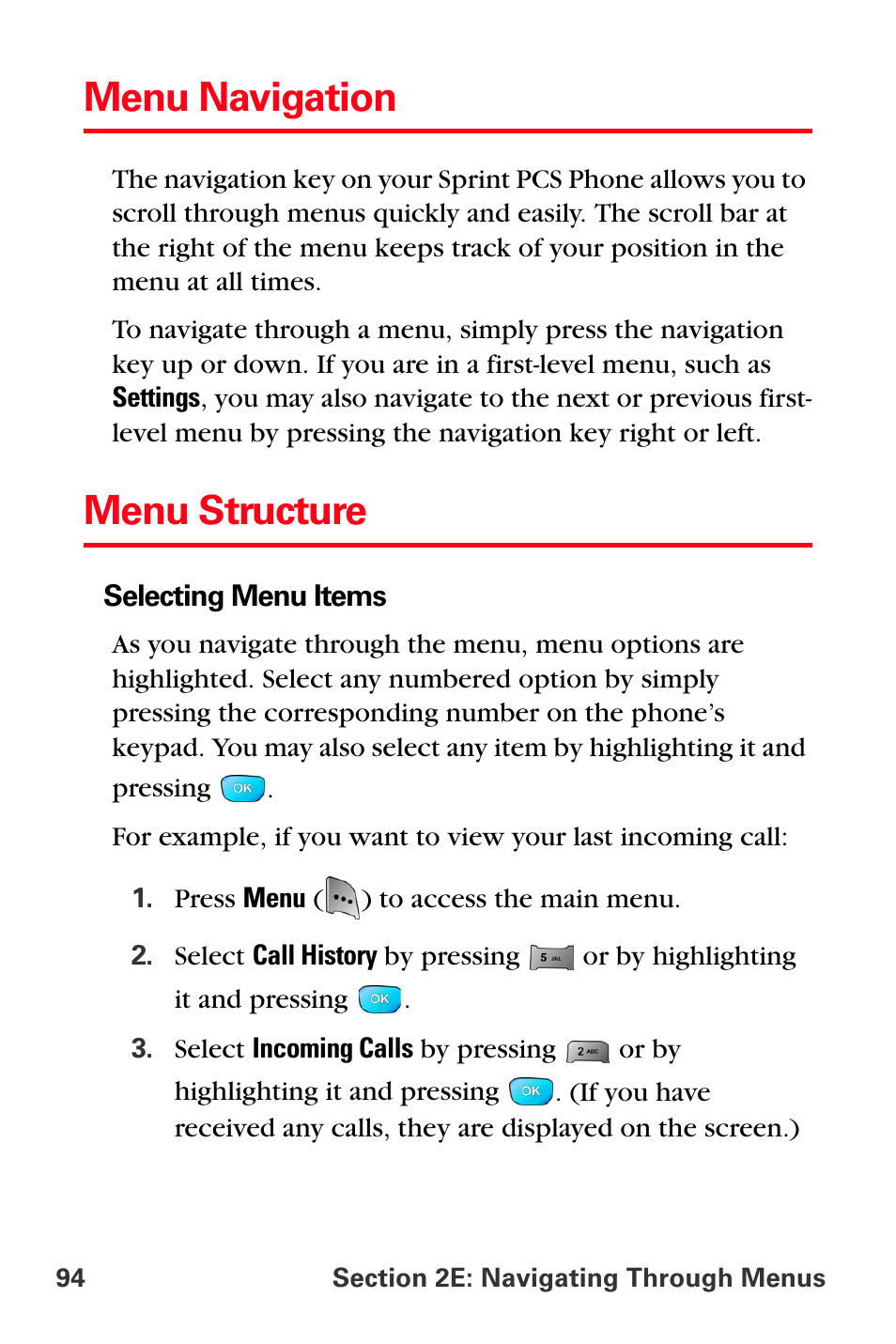 Menu navigation, Menu structure | Sprint Nextel MM-A800 User Manual | Page 108 / 318