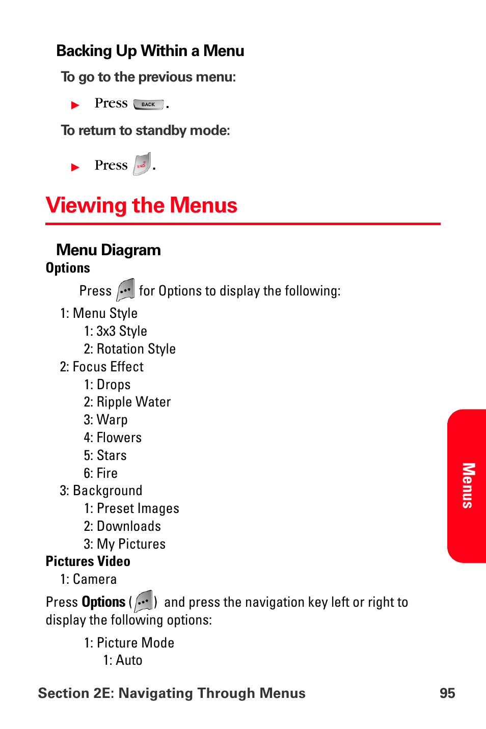 Viewing the menus, Menu s | Sprint Nextel MM-A800 User Manual | Page 109 / 318