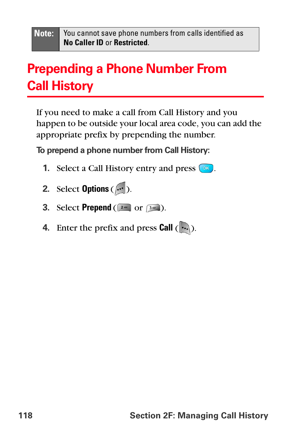 Prepending a phone number from call history | Sprint Nextel MM-A800 User Manual | Page 132 / 318