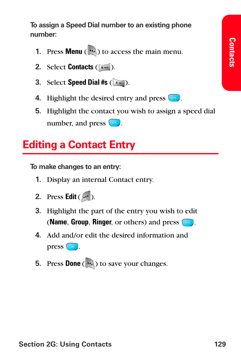 Editing a contact entry | Sprint Nextel MM-A800 User Manual | Page 143 / 318