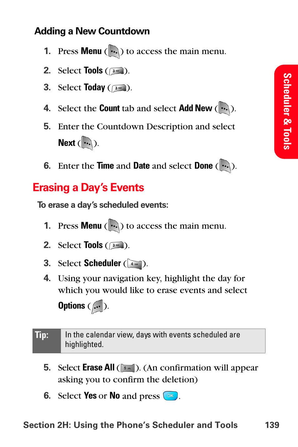 Erasing a day’s events | Sprint Nextel MM-A800 User Manual | Page 153 / 318