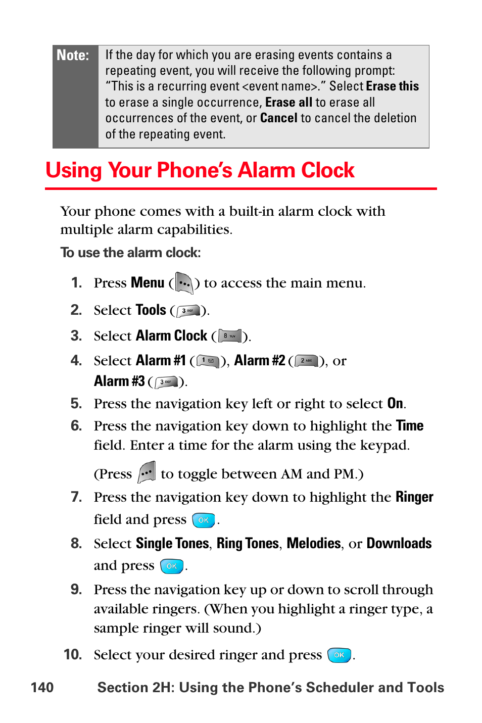 Using your phone’s alarm clock | Sprint Nextel MM-A800 User Manual | Page 154 / 318