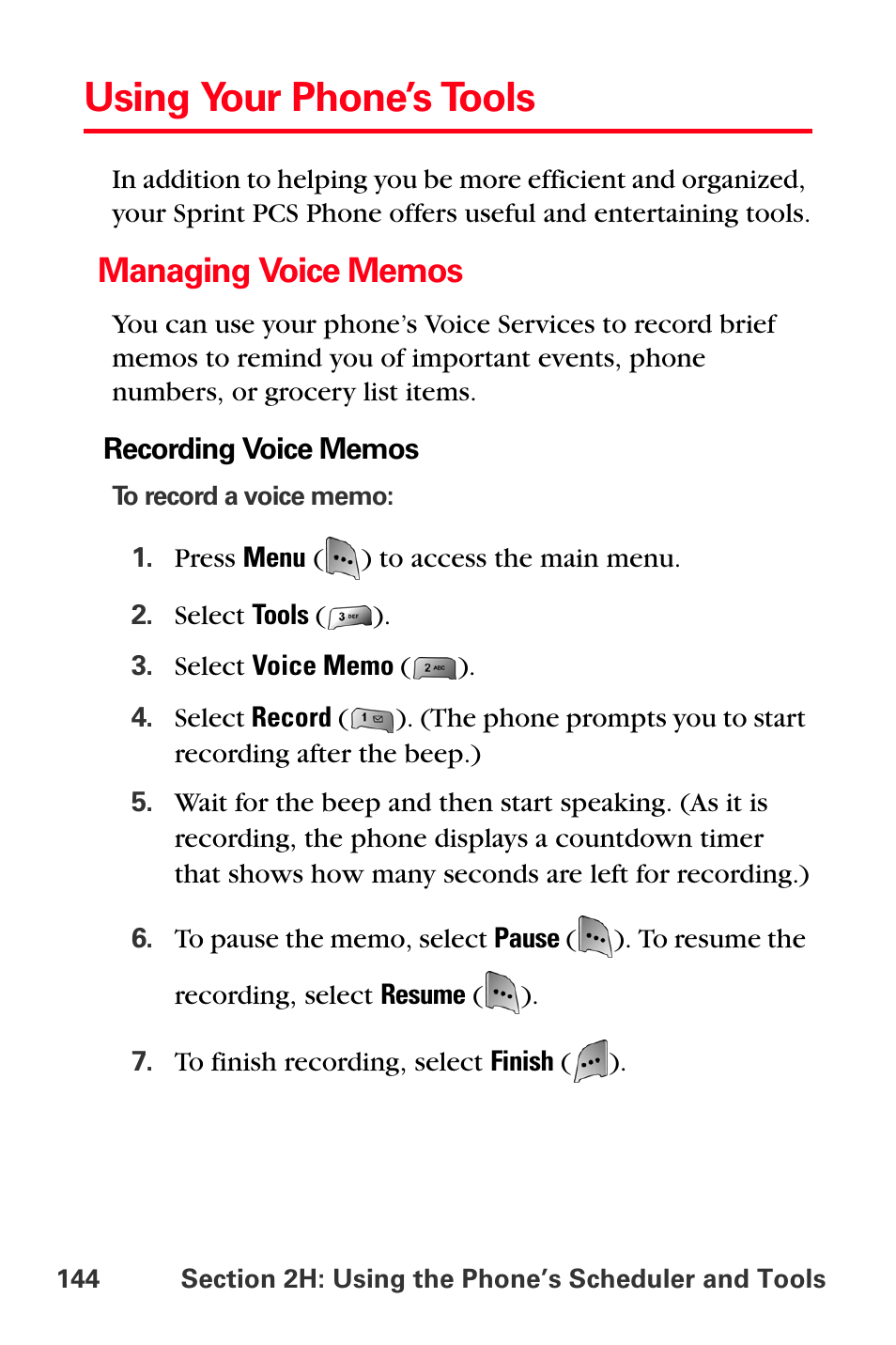 Using your phone’s tools, Managing voice memos | Sprint Nextel MM-A800 User Manual | Page 158 / 318