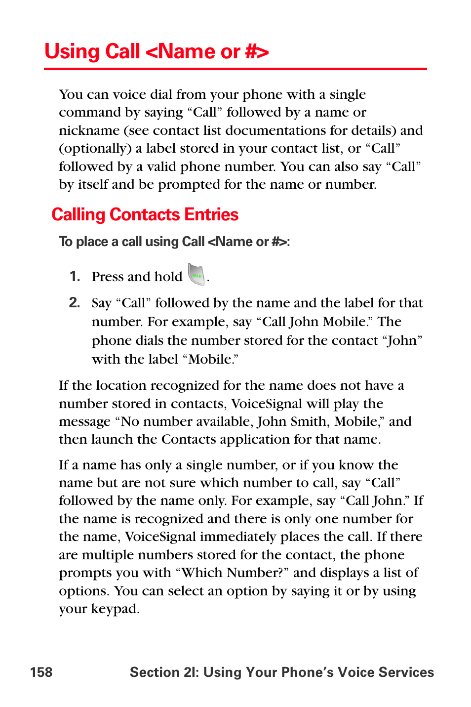 Using call <name or, Calling contacts entries | Sprint Nextel MM-A800 User Manual | Page 172 / 318