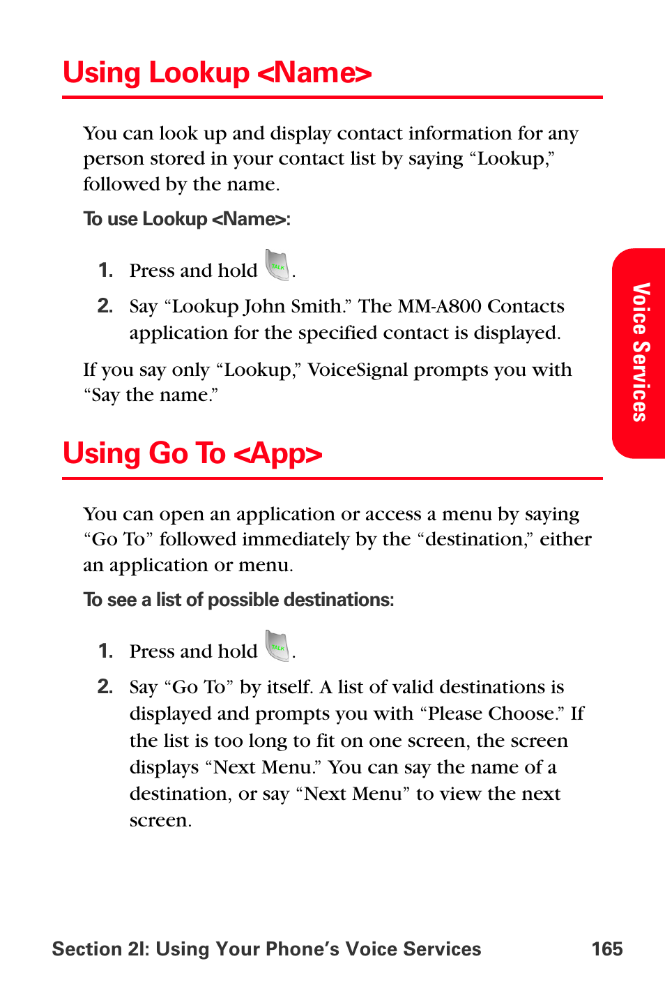 Using lookup <name, Using go to <app | Sprint Nextel MM-A800 User Manual | Page 179 / 318