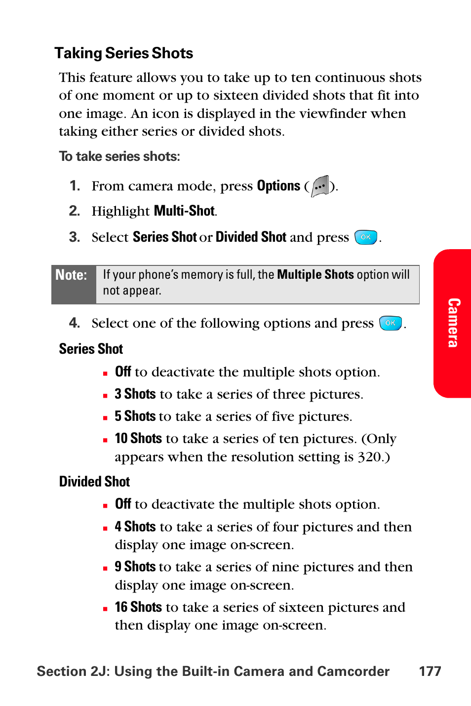 Camer a, Taking series shots | Sprint Nextel MM-A800 User Manual | Page 191 / 318
