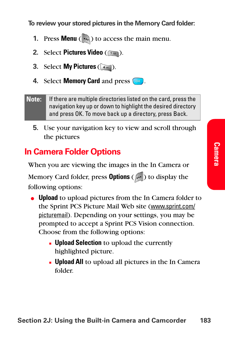 In camera folder options | Sprint Nextel MM-A800 User Manual | Page 197 / 318