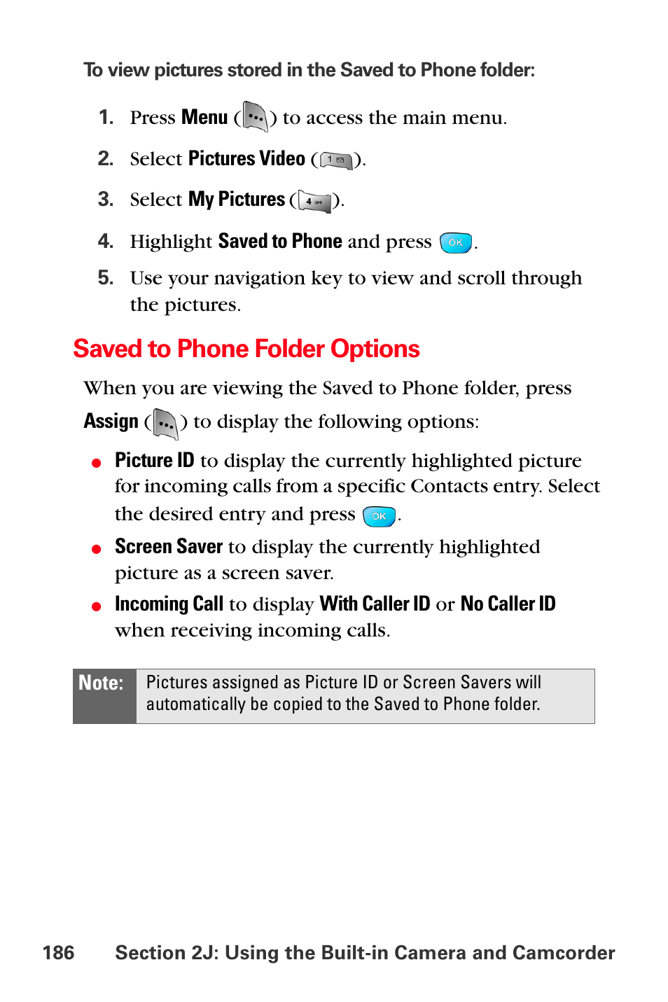 Saved to phone folder options | Sprint Nextel MM-A800 User Manual | Page 200 / 318