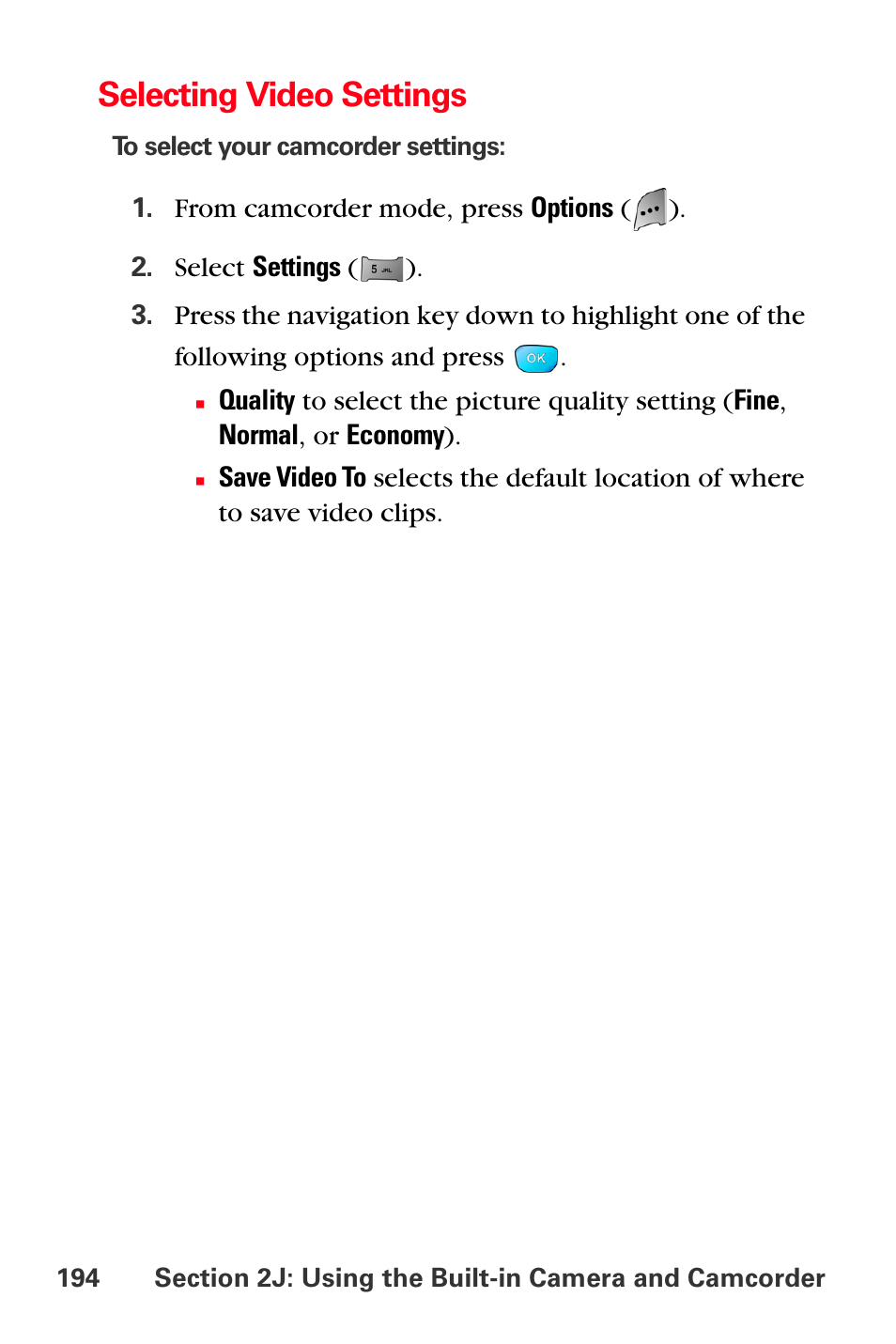 Selecting video settings | Sprint Nextel MM-A800 User Manual | Page 208 / 318