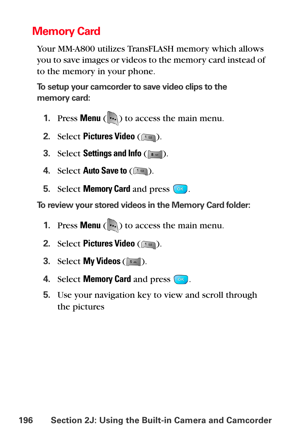 Memory card | Sprint Nextel MM-A800 User Manual | Page 210 / 318
