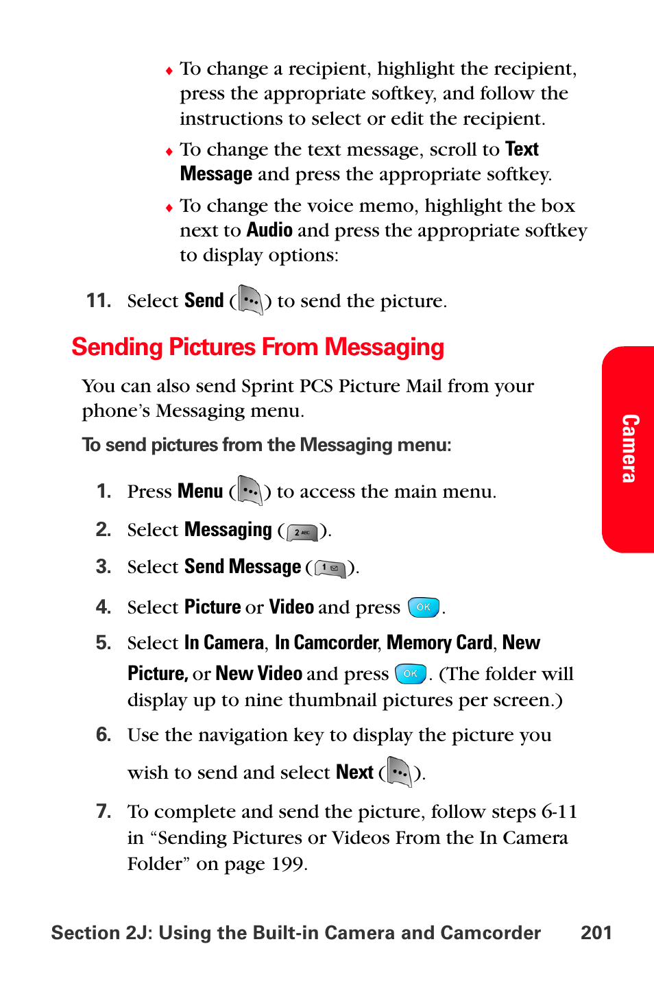 Sending pictures from messaging | Sprint Nextel MM-A800 User Manual | Page 215 / 318