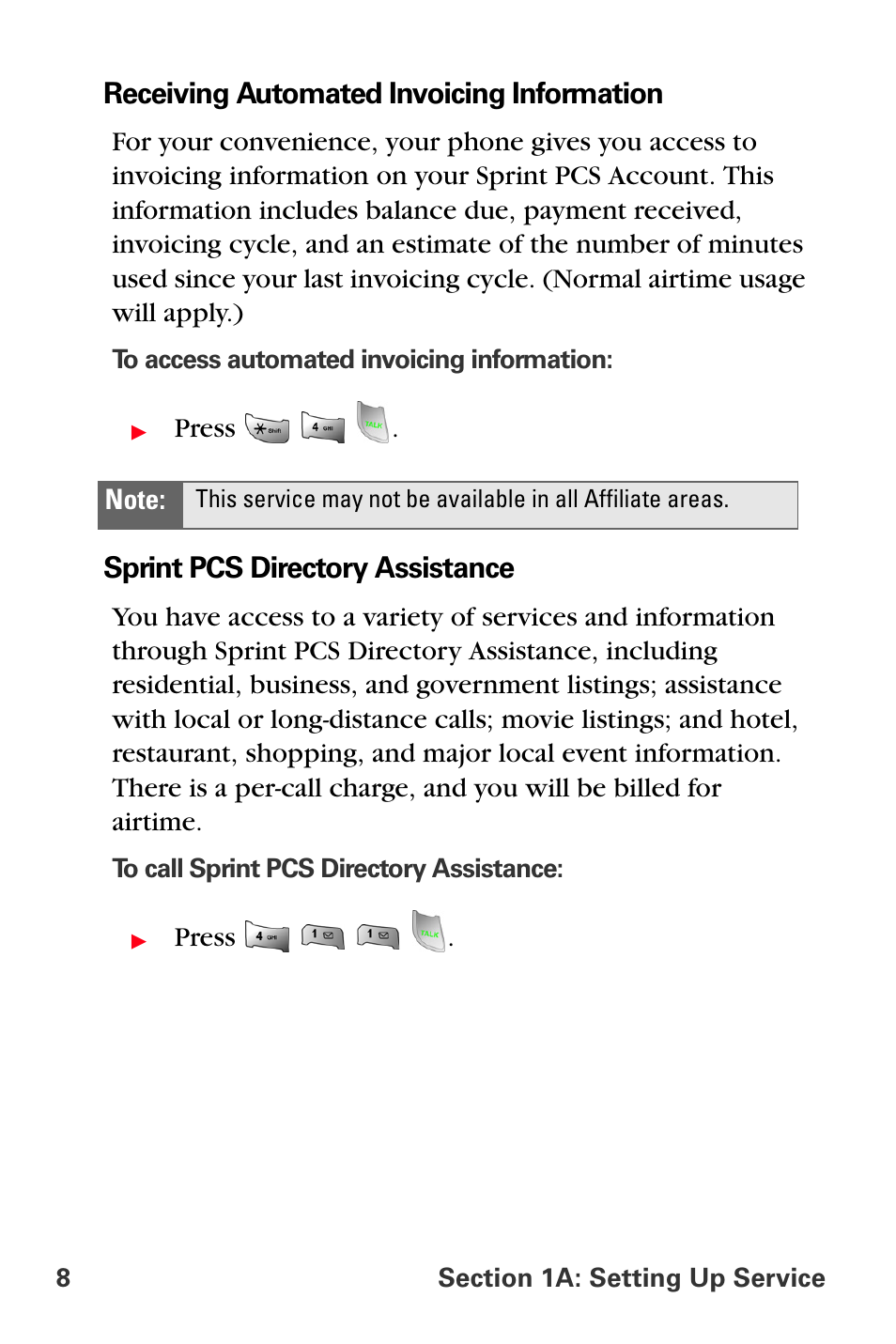 Receiving automated invoicing information, Sprint pcs directory assistance | Sprint Nextel MM-A800 User Manual | Page 22 / 318