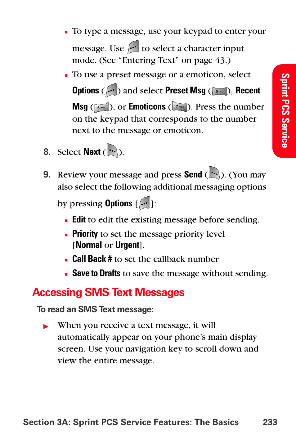 Accessing sms text messages, Sp rint p cs service | Sprint Nextel MM-A800 User Manual | Page 247 / 318