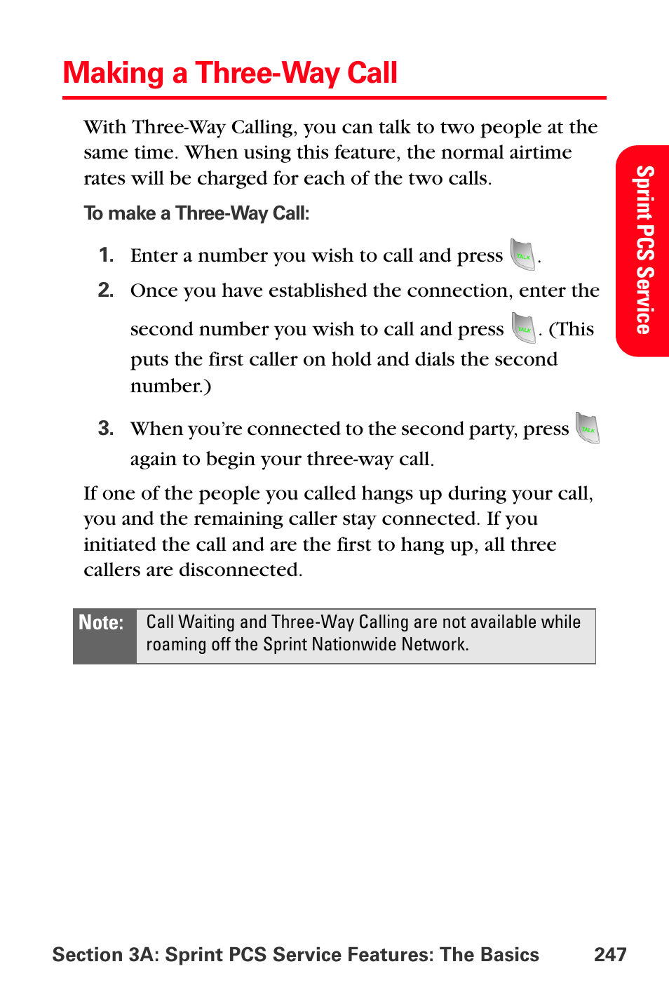 Making a three-way call | Sprint Nextel MM-A800 User Manual | Page 261 / 318