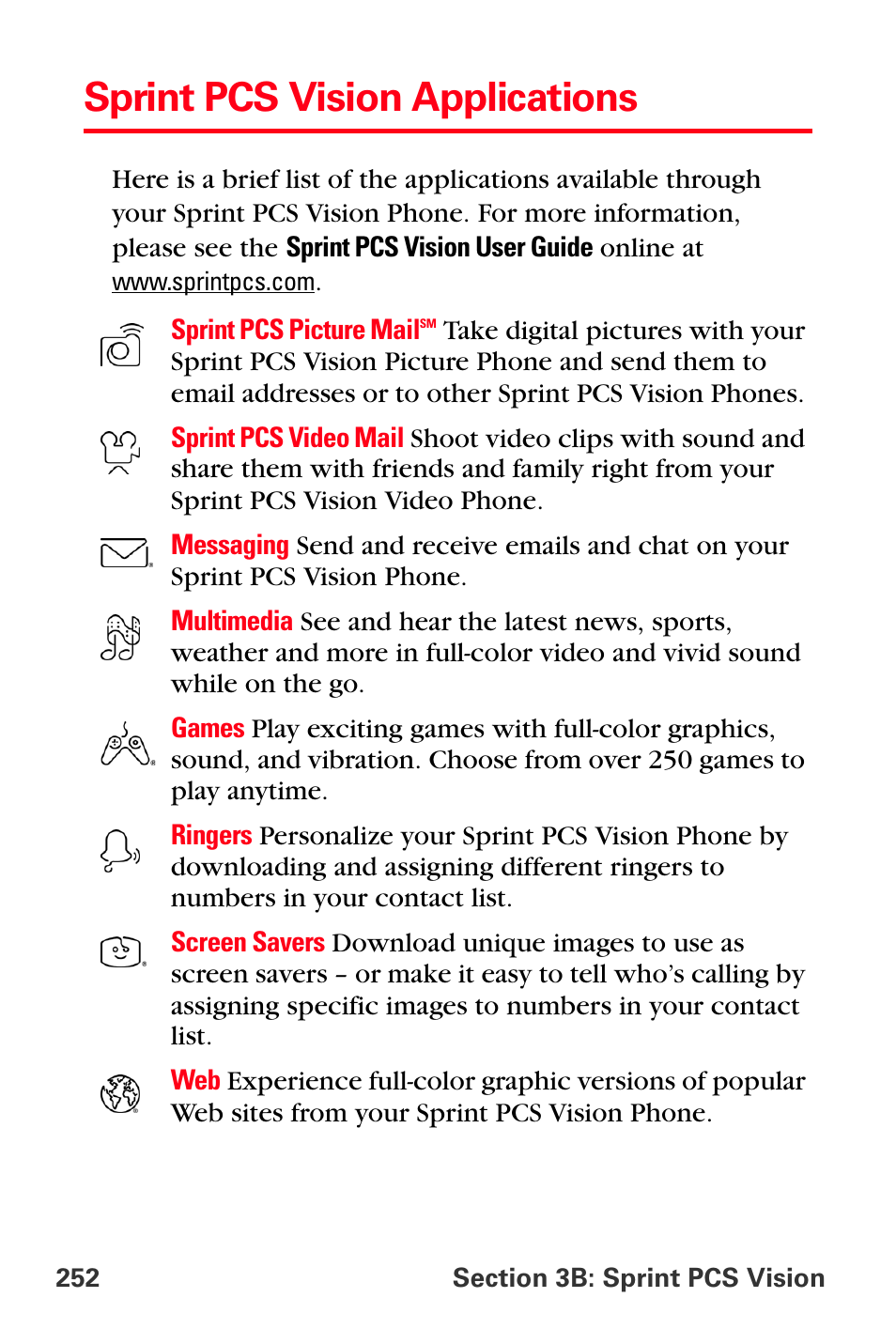 Sprint pcs vision applications | Sprint Nextel MM-A800 User Manual | Page 266 / 318