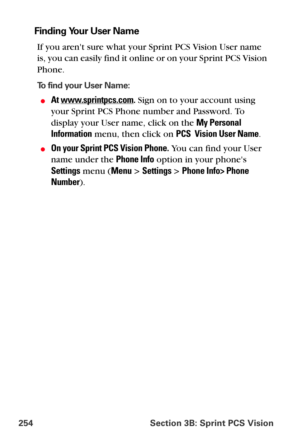 Finding your user name | Sprint Nextel MM-A800 User Manual | Page 268 / 318