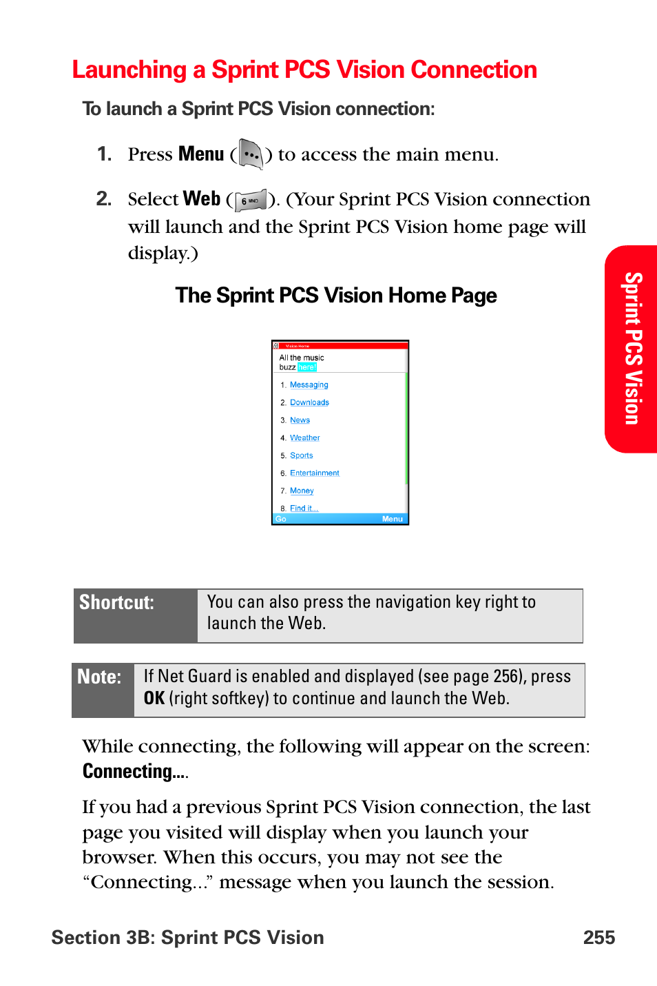 Launching a sprint pcs vision connection | Sprint Nextel MM-A800 User Manual | Page 269 / 318