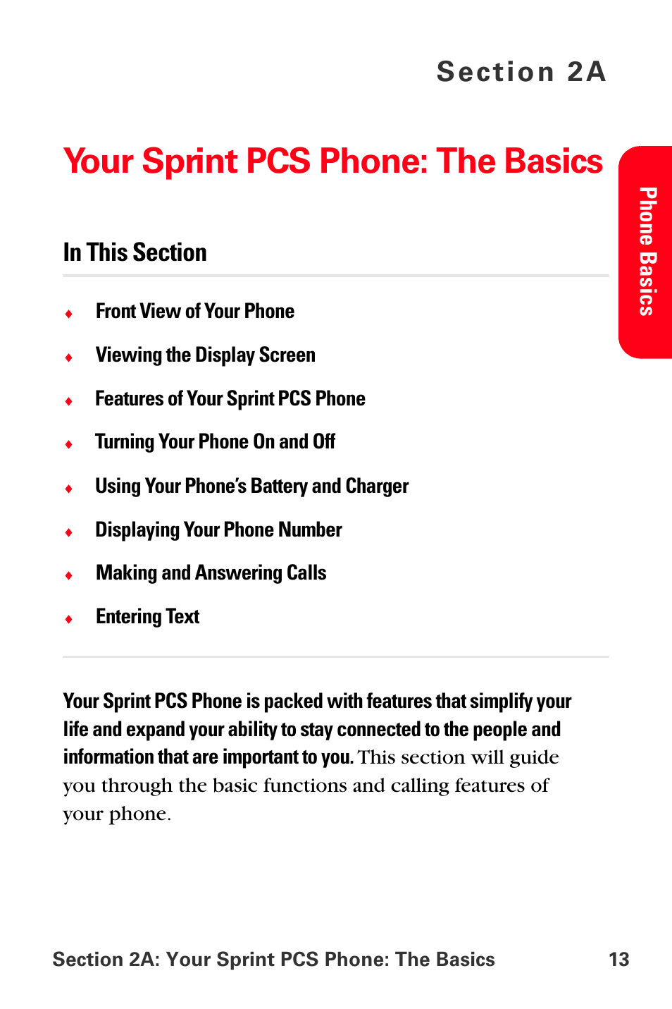 Your sprint pcs phone: the basics, 2a. your sprint pcs phone: the basics, Pho ne basi cs | Sprint Nextel MM-A800 User Manual | Page 27 / 318