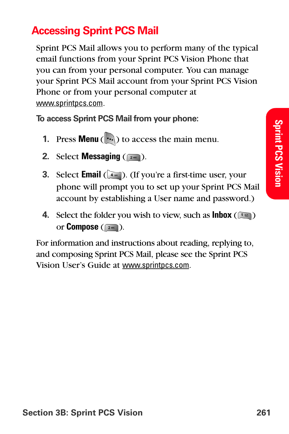 Accessing sprint pcs mail | Sprint Nextel MM-A800 User Manual | Page 275 / 318