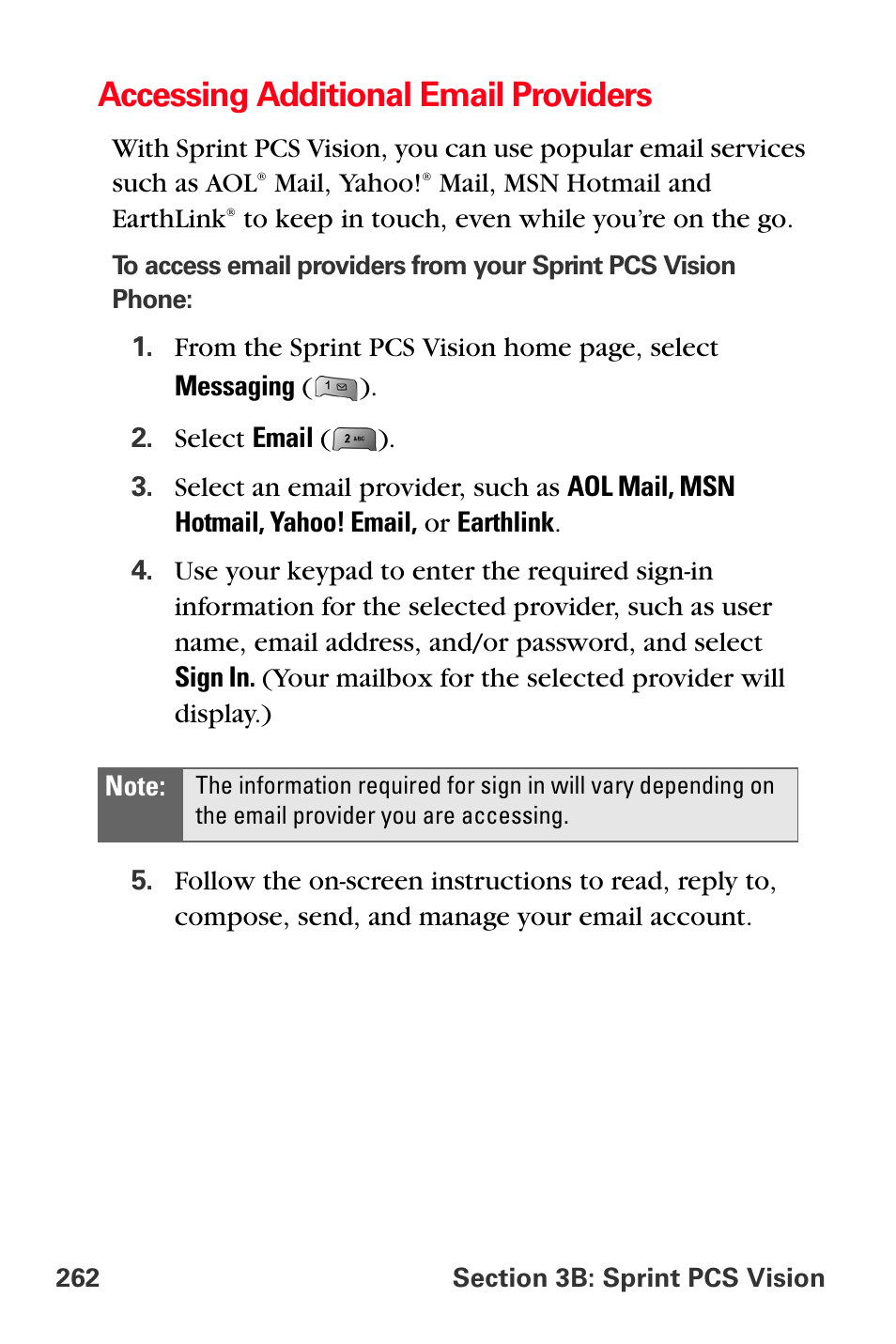 Accessing additional email providers | Sprint Nextel MM-A800 User Manual | Page 276 / 318