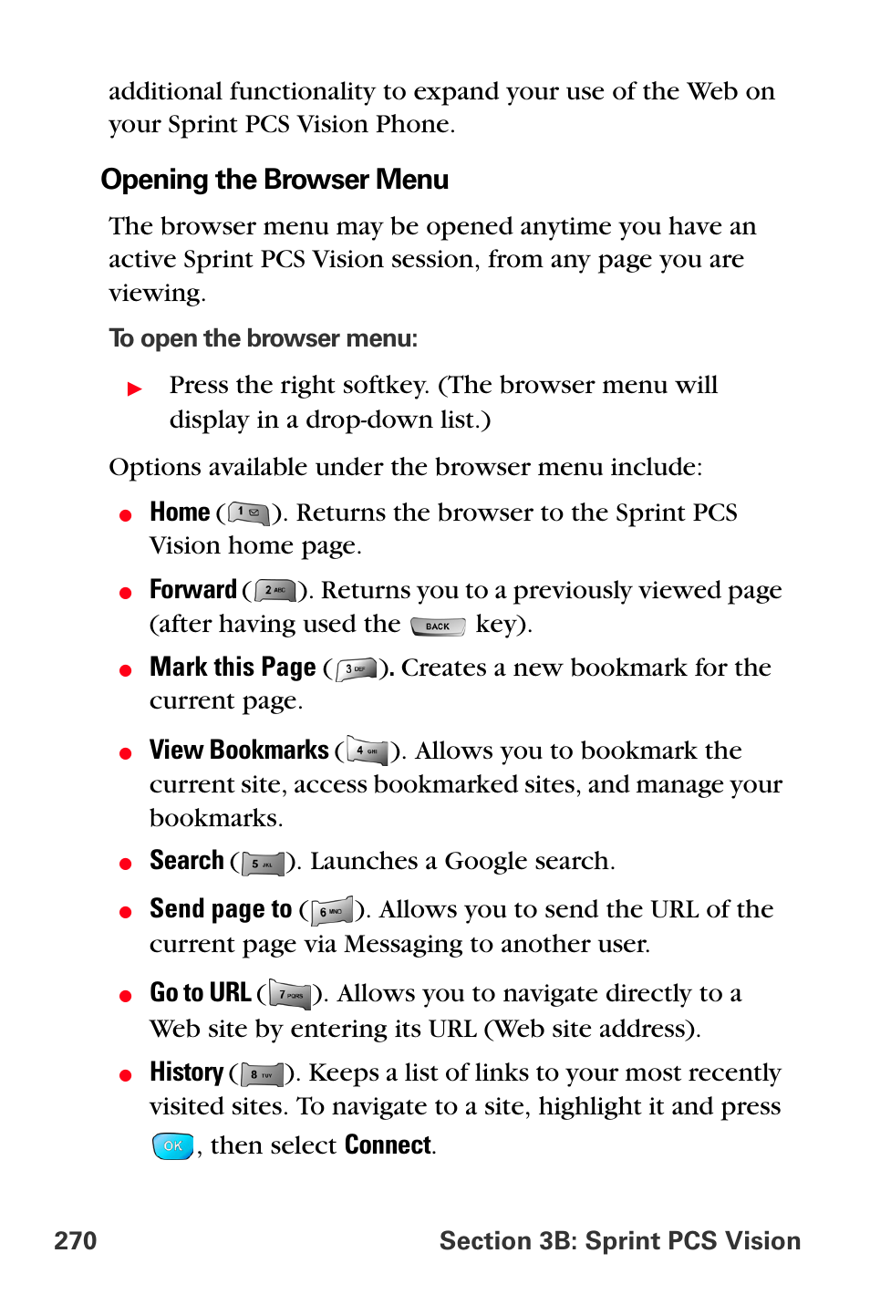 Opening the browser menu | Sprint Nextel MM-A800 User Manual | Page 284 / 318
