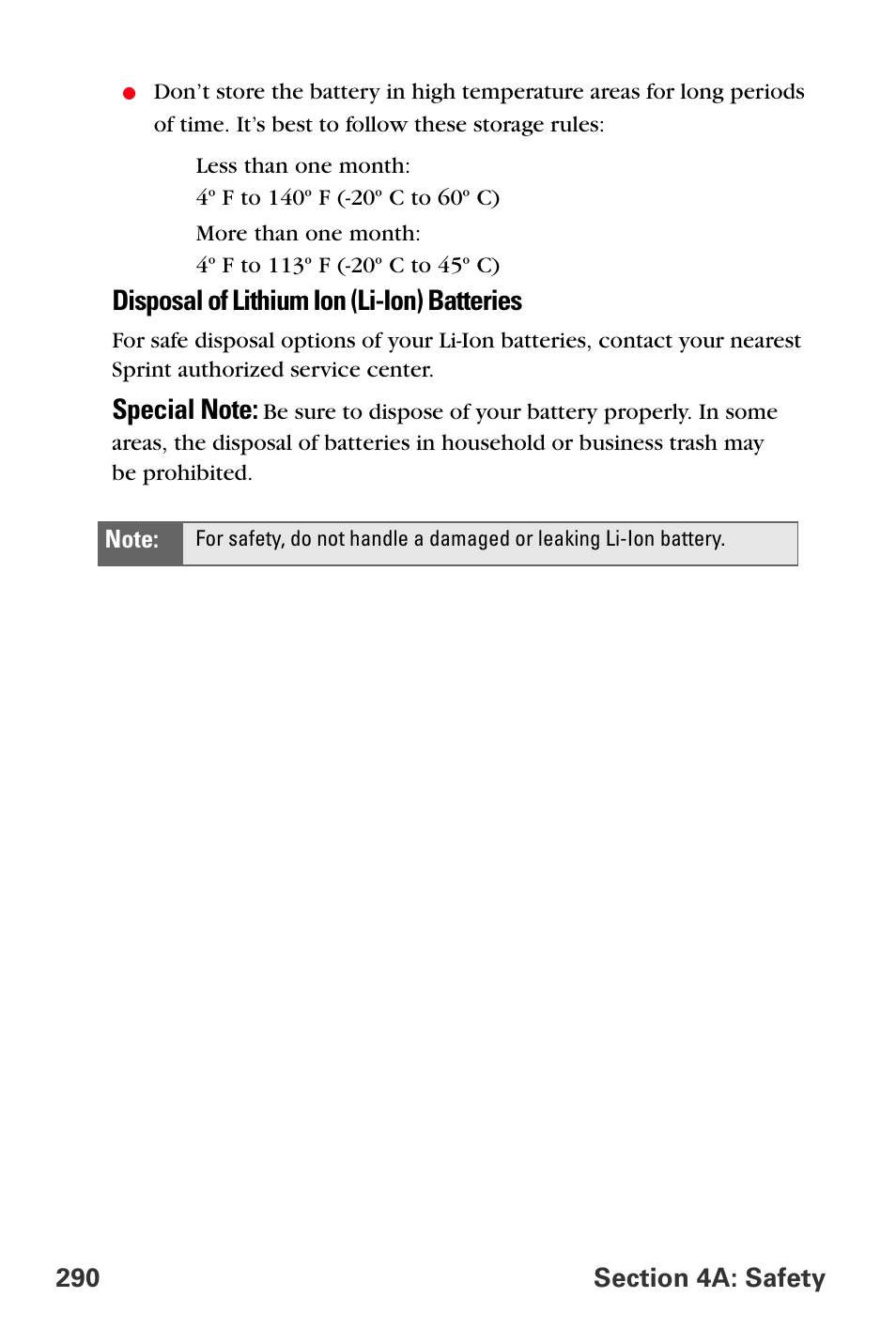 Disposal of lithium ion (li-ion) batteries | Sprint Nextel MM-A800 User Manual | Page 304 / 318