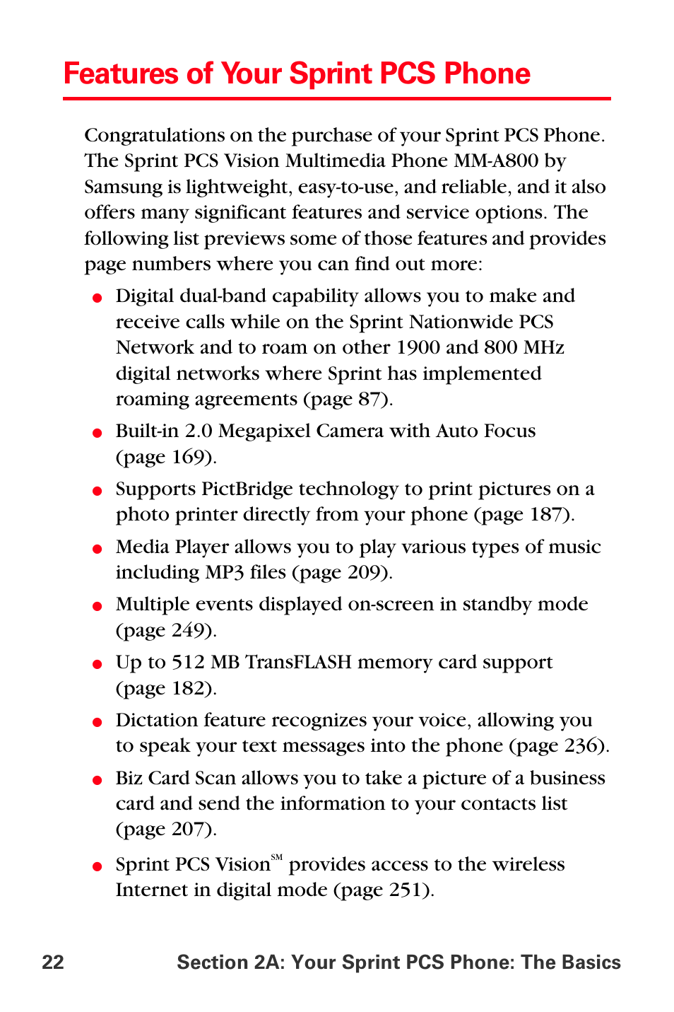 Features of your sprint pcs phone, Sprint pcs vision | Sprint Nextel MM-A800 User Manual | Page 36 / 318