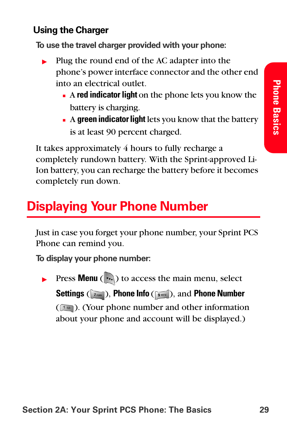 Displaying your phone number, Pho ne basi cs | Sprint Nextel MM-A800 User Manual | Page 43 / 318