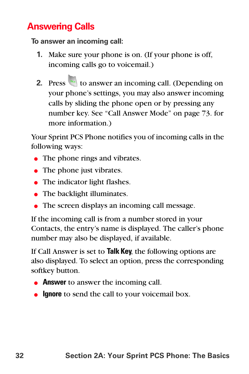 Answering calls | Sprint Nextel MM-A800 User Manual | Page 46 / 318