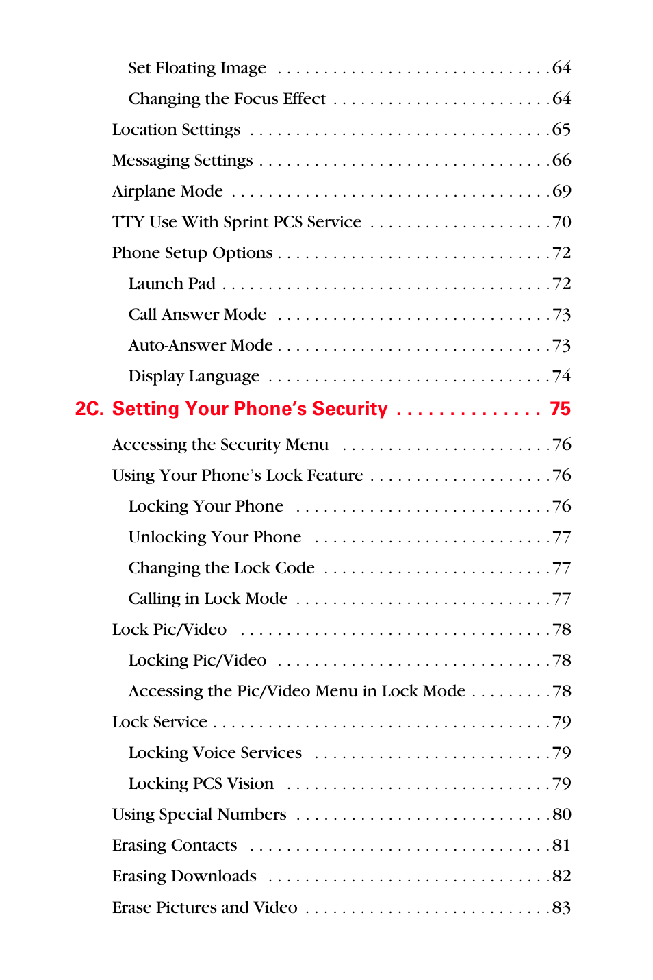 2c. setting your phone’s security 75 | Sprint Nextel MM-A800 User Manual | Page 5 / 318