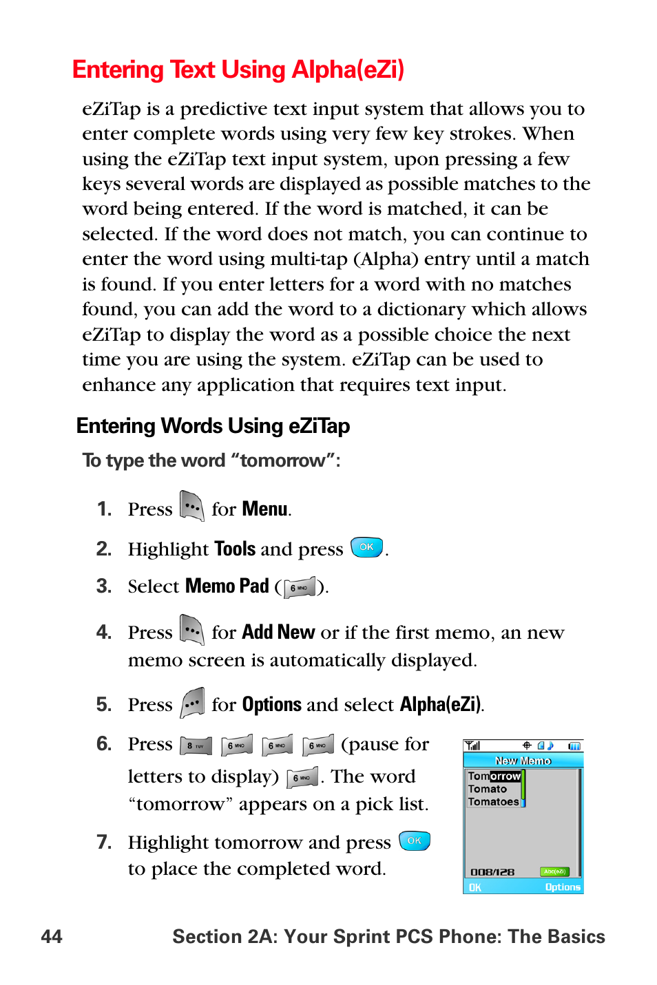 Entering text using alpha(ezi) | Sprint Nextel MM-A800 User Manual | Page 58 / 318