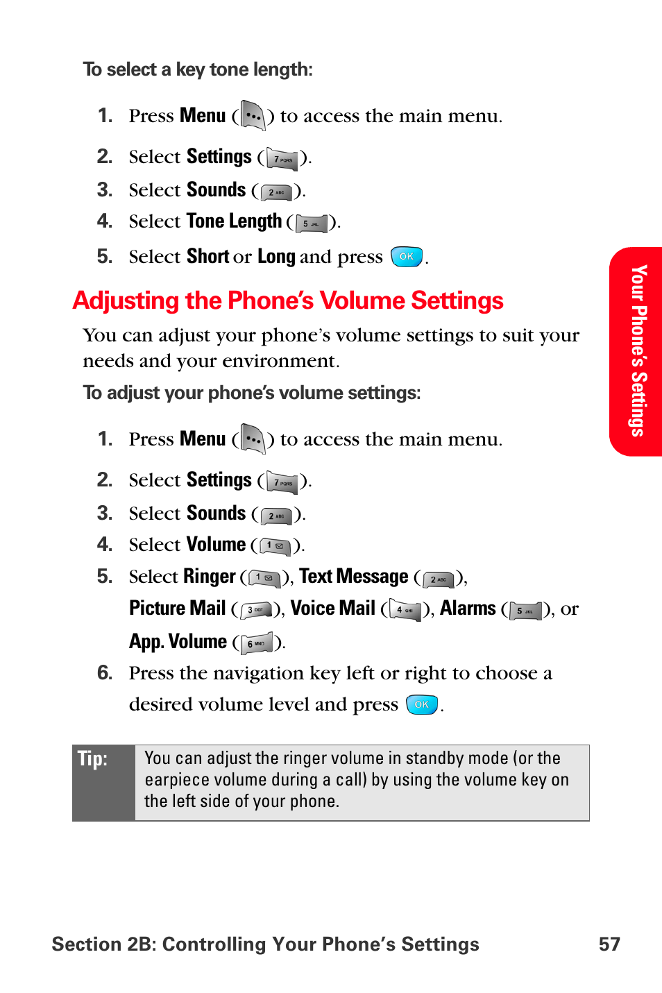 Adjusting the phone’s volume settings | Sprint Nextel MM-A800 User Manual | Page 71 / 318