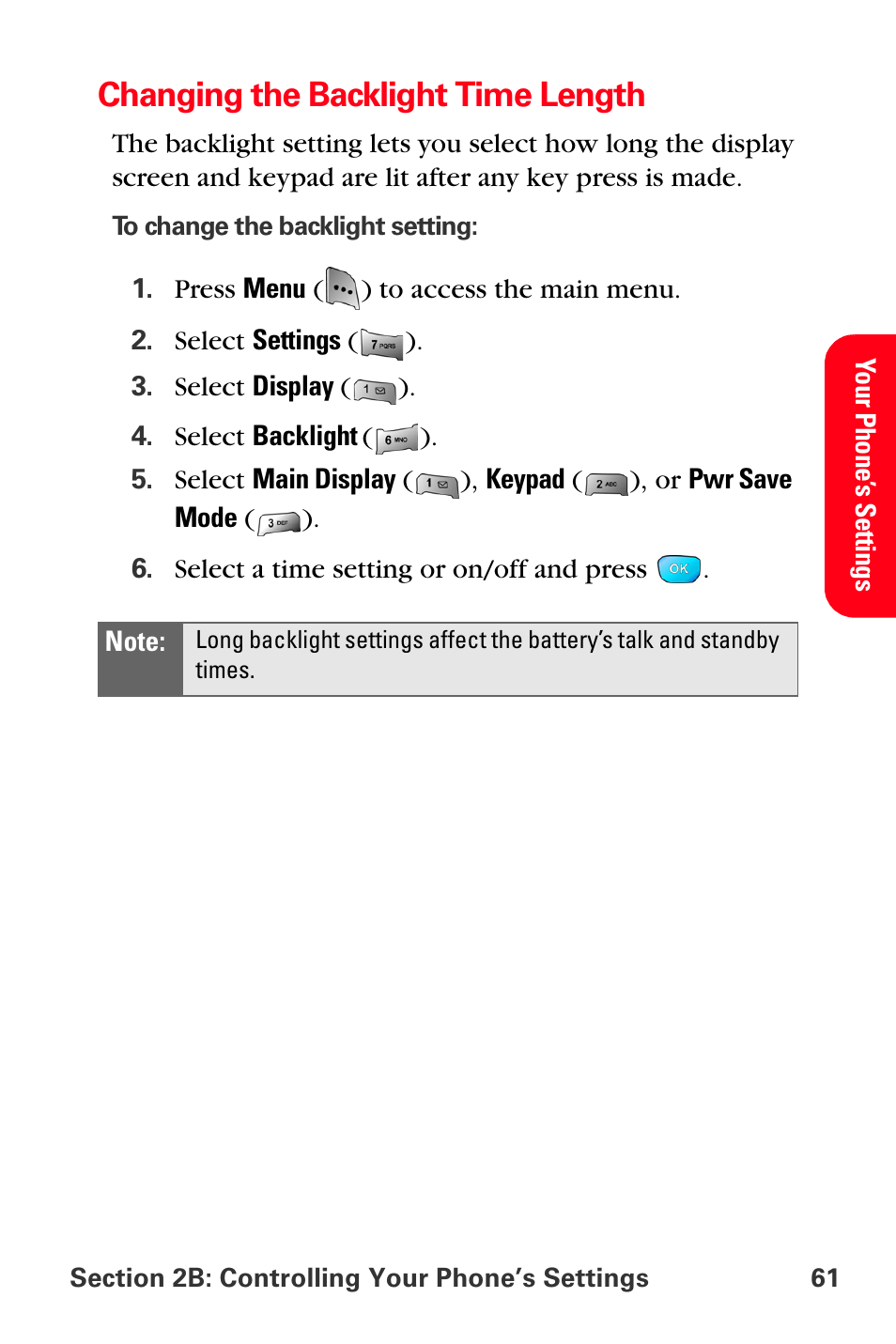 Changing the backlight time length | Sprint Nextel MM-A800 User Manual | Page 75 / 318